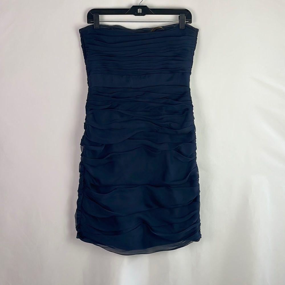 Monique Lhuiller Navy Pleated Strapless Dress